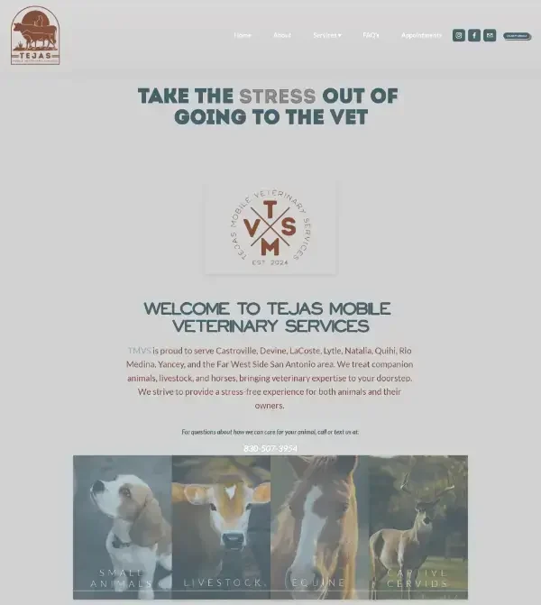 Logo for Tejas Mobile Veterinary Services featuring veterinary elements